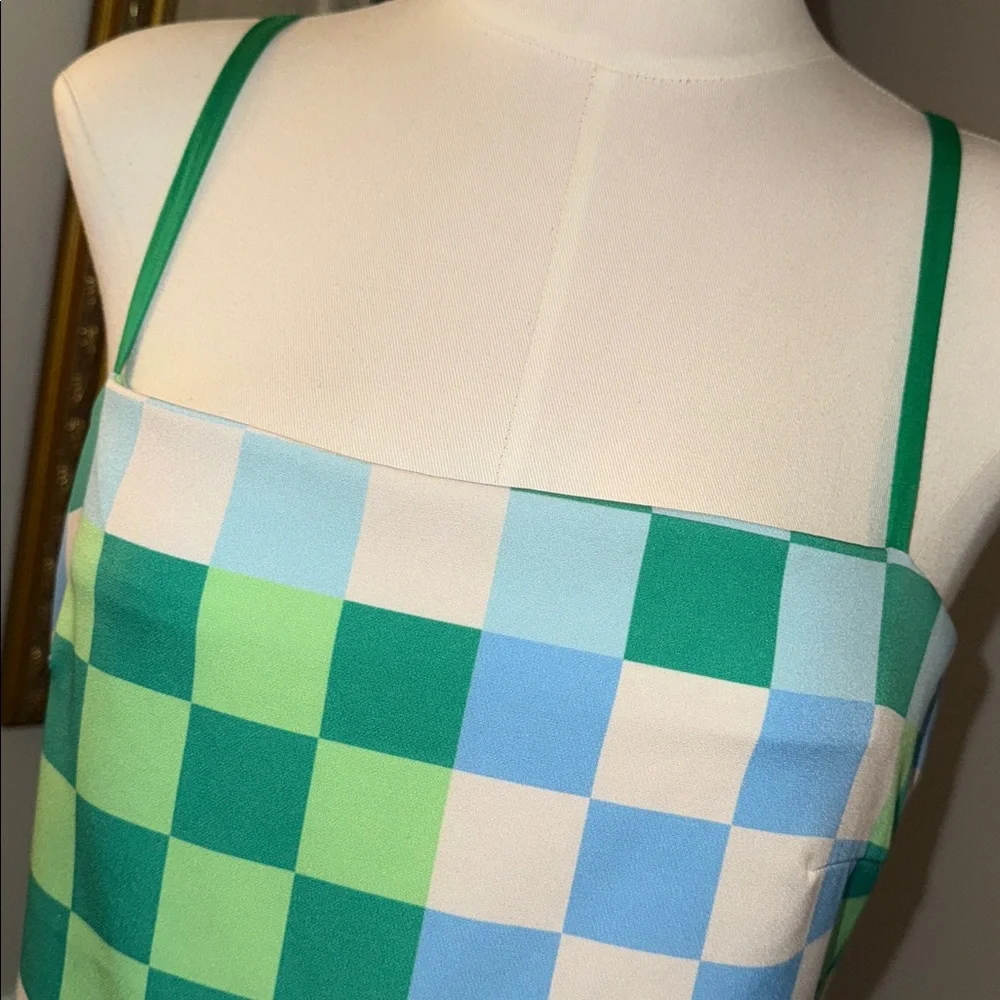 Silka Green and Blue Checkered Mini Dress. Medium. - Picture 4 of 11